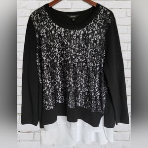 Simply Vera Verawang Black Lace w/ White Under Shirt Long Sleeve Size 1X